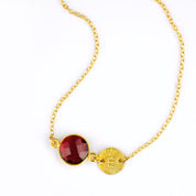 Personalized January Birthstone & Initial Charm Necklace, 925 Sterling Silver, 18k Vermeil Gold, Custom Garnet Station Necklace, Minimalist Gemstone Necklace, Christmas Gift for Her, Gift for Women