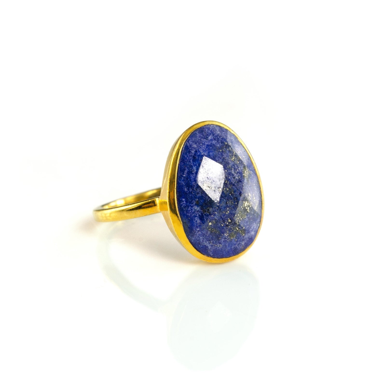Large Teardrop Lapis Lazuli Ring, Bezel Set September Birthstone Ring in Sterling Silver, Gold or Rose Gold