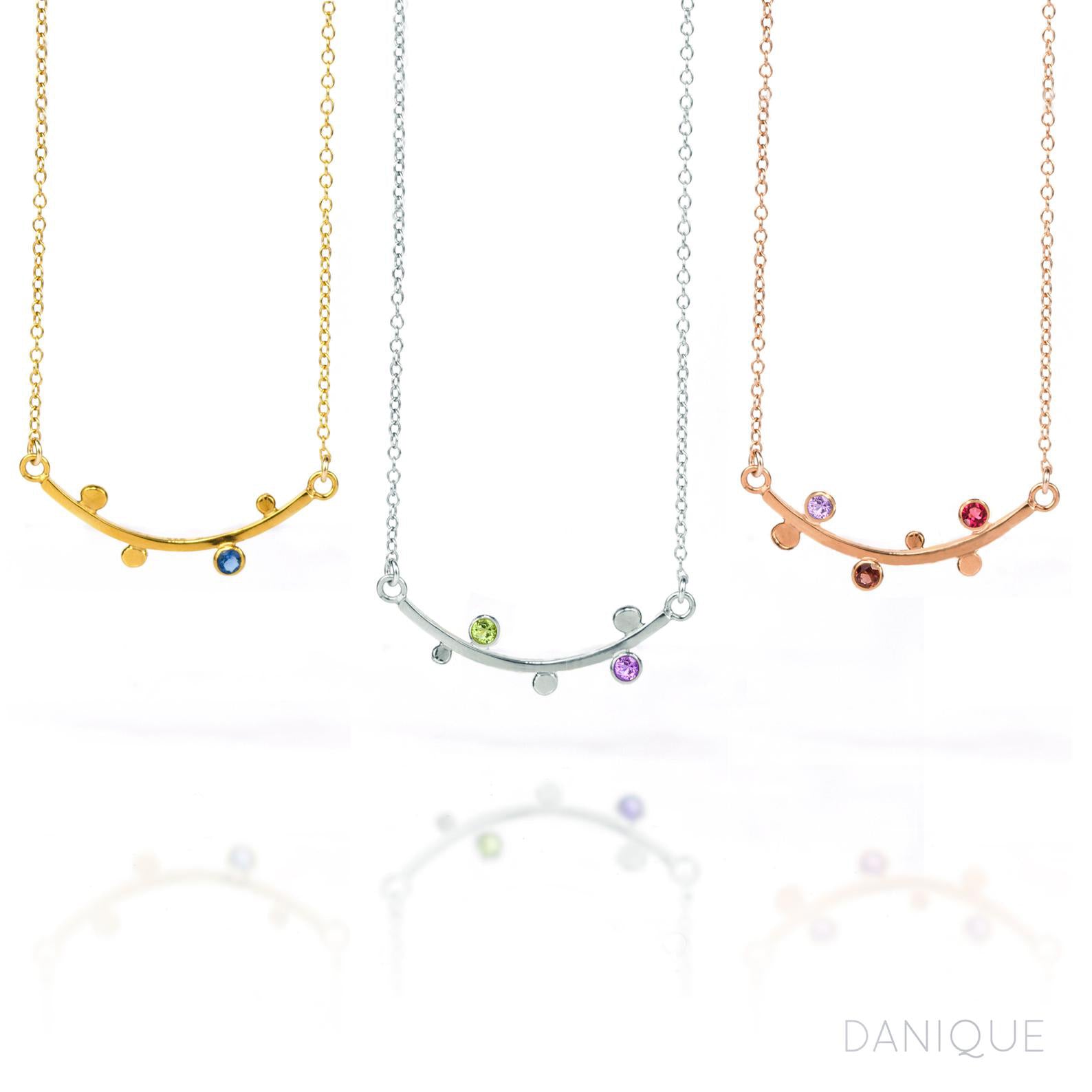 Curved Bar Necklace with Birthstones Sterling Silver, Rose Gold, Gold, Family Tree Christmas Gift for Grandmother, Stocking Stuffer Necklace for Mom