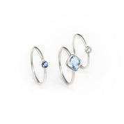 Mixed Shapes Diamond & Tiny Round Stacking Ring Set, Sterling Silver, 18k Vermeil Gold, Birthstone Rings for Mom, Mother's Stackable Rings for Women