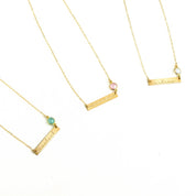 five by thirty millimeter size engraved bar pendant personalized mama necklace with 6mm birthstone jewelry yellow gold personalized necklace