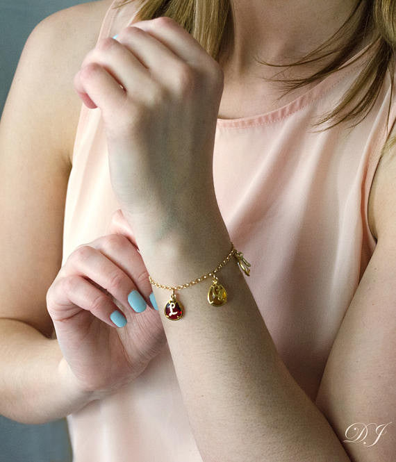 Mother's Birthstone Bracelet with Script Letter Charms