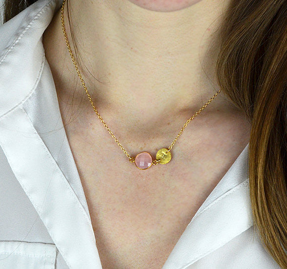 Personalized April Birthstone & Initial Charm Necklace, 925 Sterling Silver, 18k Vermeil Gold, Custom Clear Quartz Gem Station Necklace, Minimalist Gemstone Necklace, Christmas Gift for Women, Girls