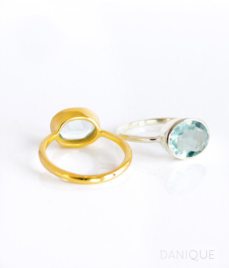 London Blue Topaz ring, Light blue gemstone jewelry, December birthstone, Oval faceted Topaz, Bezel set ring, 18k vermeil gold, Sterling silver Blue Topaz, Blue Topaz gift, December birthday jewelry, Topaz ring for her