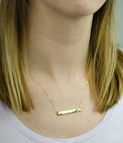 March Custom Bar Necklace with Bezel Birthstone