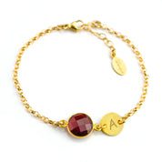 Personalized Garnet Bracelet with Initial Charm • January Birthstone