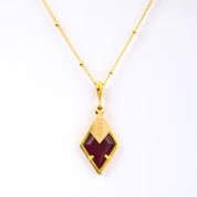 Diamond Shaped Birthstone and Name Necklace : January Garnet Quartz