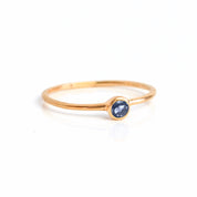 Rose gold plated dainty 3mm Kyanite gemstone ring. September  birthstone. On white background. 925 sterling silver, birthstone ring, stacking ring, stackable, birthstone jewelry, facet gemstone