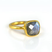 Gold plated labradorite ring, birthstone jewelry, gray gemstone ring, square cushion faceted labradorite, Bezel set ring, Sterling silver ring, labradorite gift, birthday gift, ring for her, birthstone ring, birthstone 