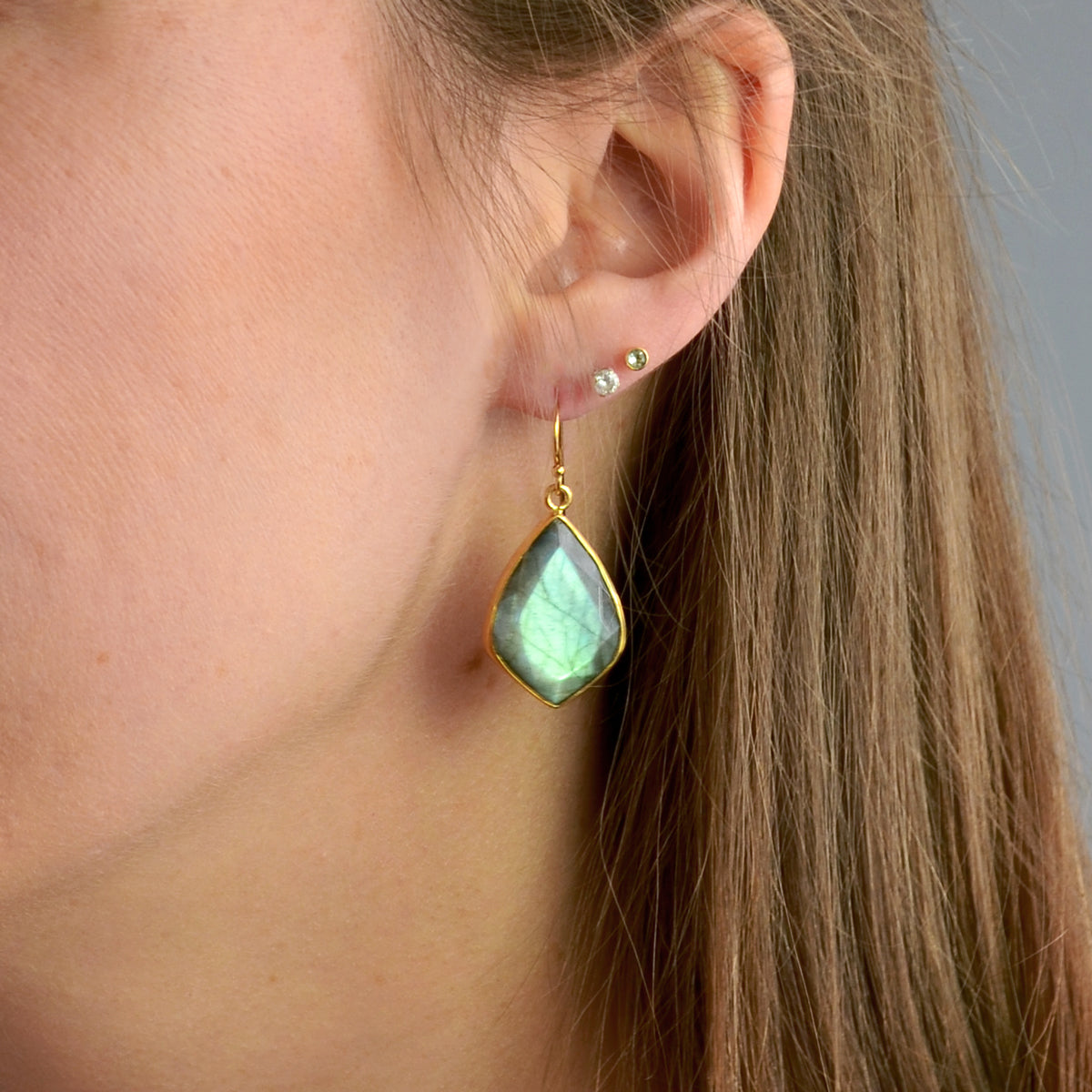 Natural Blue and Green Labradorite Boho Statement Earrings