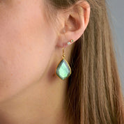 Natural Blue and Green Labradorite Boho Statement Earrings