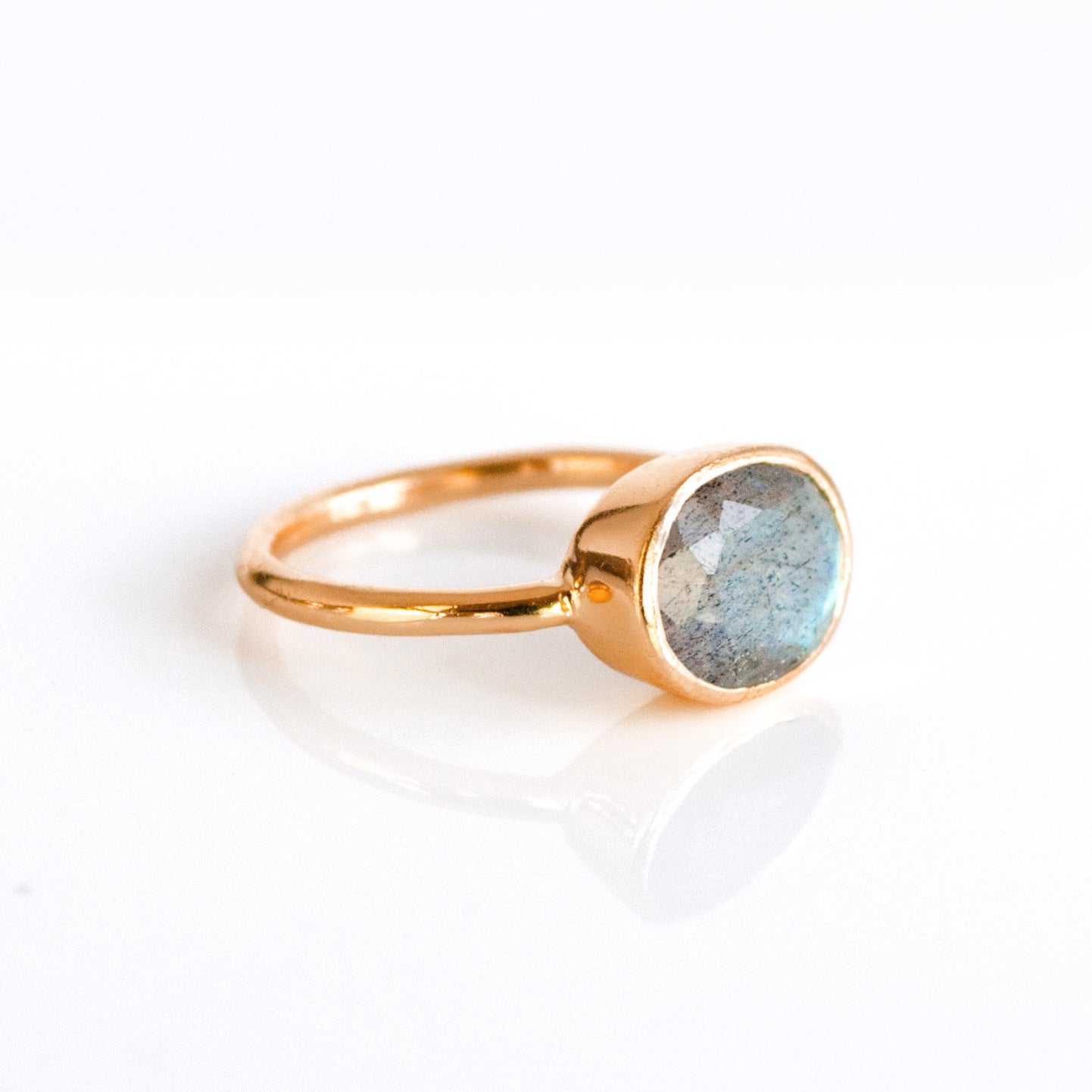 rose gold plated oval stacking rings with labradorite gemstone. birthstone rings, gemstone rings stack ring stackable rings bezel set bezel setting