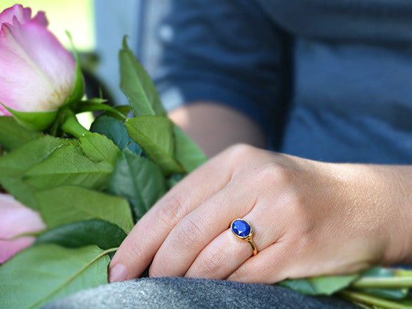 Lapis oval bezel set ring : September Birthstone