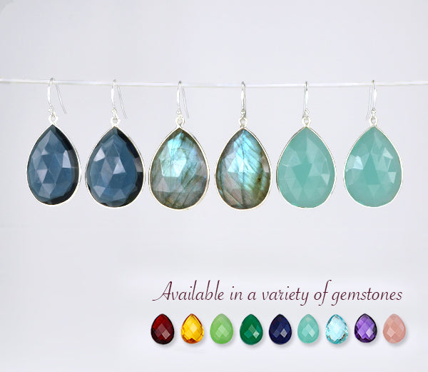 Faceted Opalite Teardrop Bezel Set Earrings, October Birthstone