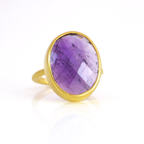 Purple Amethyst Oval Bezel Ring : February Birthstone