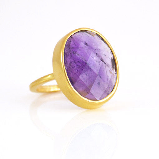 Purple Amethyst Oval Bezel Ring : February Birthstone