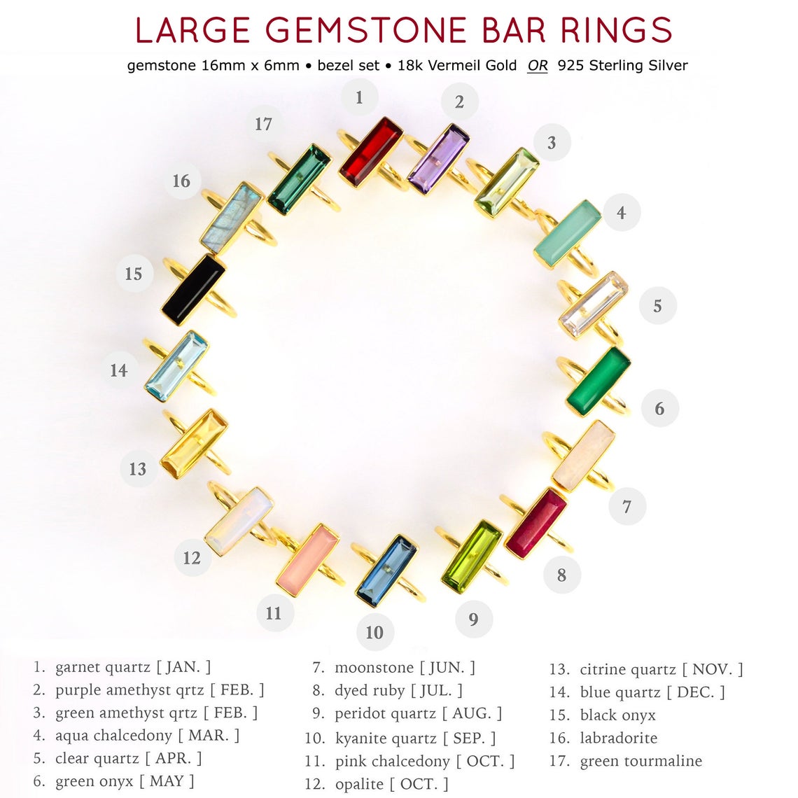 Custom Mother's Birthstone Adira Bar Ring Set, Mixed Sizes Vertical Gemstone Bar Stacking Rings, Silver, Gold Vermeil Ring Set, Christmas Gift for Mom