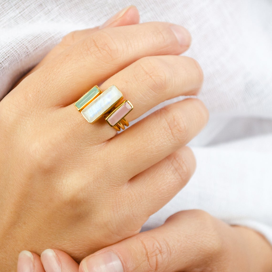 Custom Mother's Birthstone Adira Bar Ring Set, Mixed Sizes Vertical Gemstone Bar Stacking Rings, Silver, Gold Vermeil Ring Set, Christmas Gift for Mom