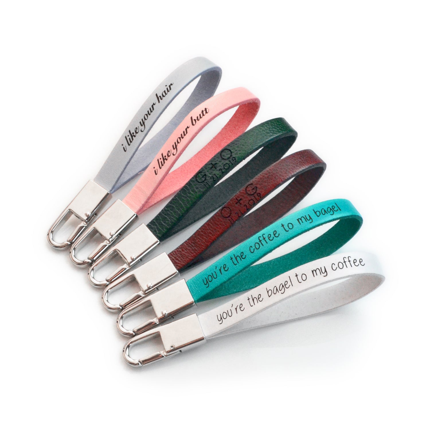 Assorted custom engraved genuine leather keychain with clips perfect gift for friends, family, coworkers