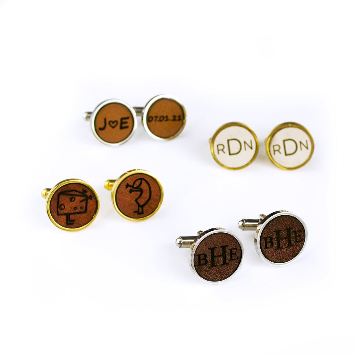Choose from a selection of leather colors as well as silver (rhodium) or gold (brass) base for the perfect coloring.   Customize cufflinks for a graduate, new promotion, prom, formal events, groomsman or wedding party gifts. gift ready. mens anniversary gifts, christmas gifts for him, valentine's day gifts for men, gift for husband, gift for fiance, father's day gift, birthday gift, wedding anniversary gift, wedding party gift, father of the groom gift, father of the bride gift, leather anniversary gift