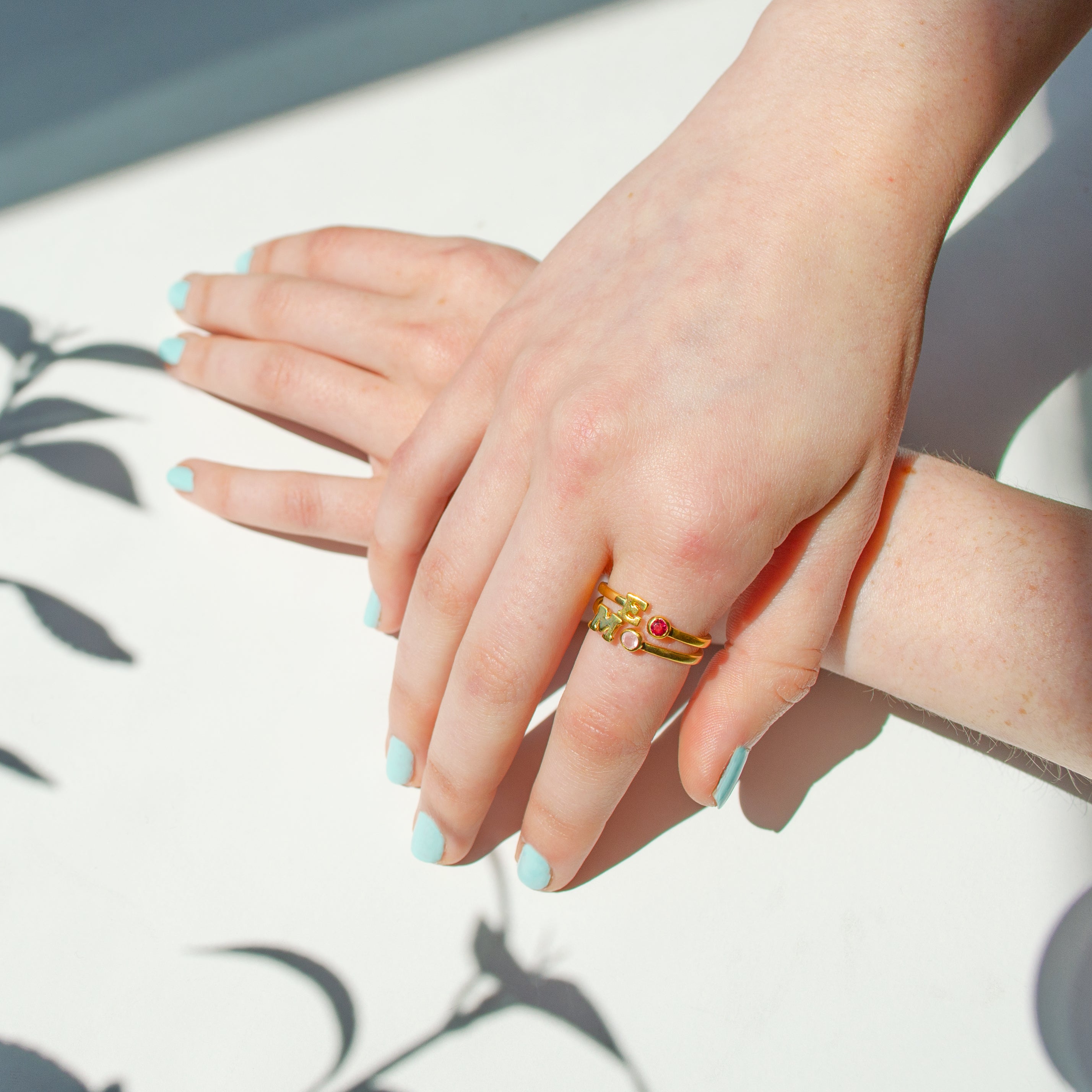 Adjustable Initial & Birthstone Ring