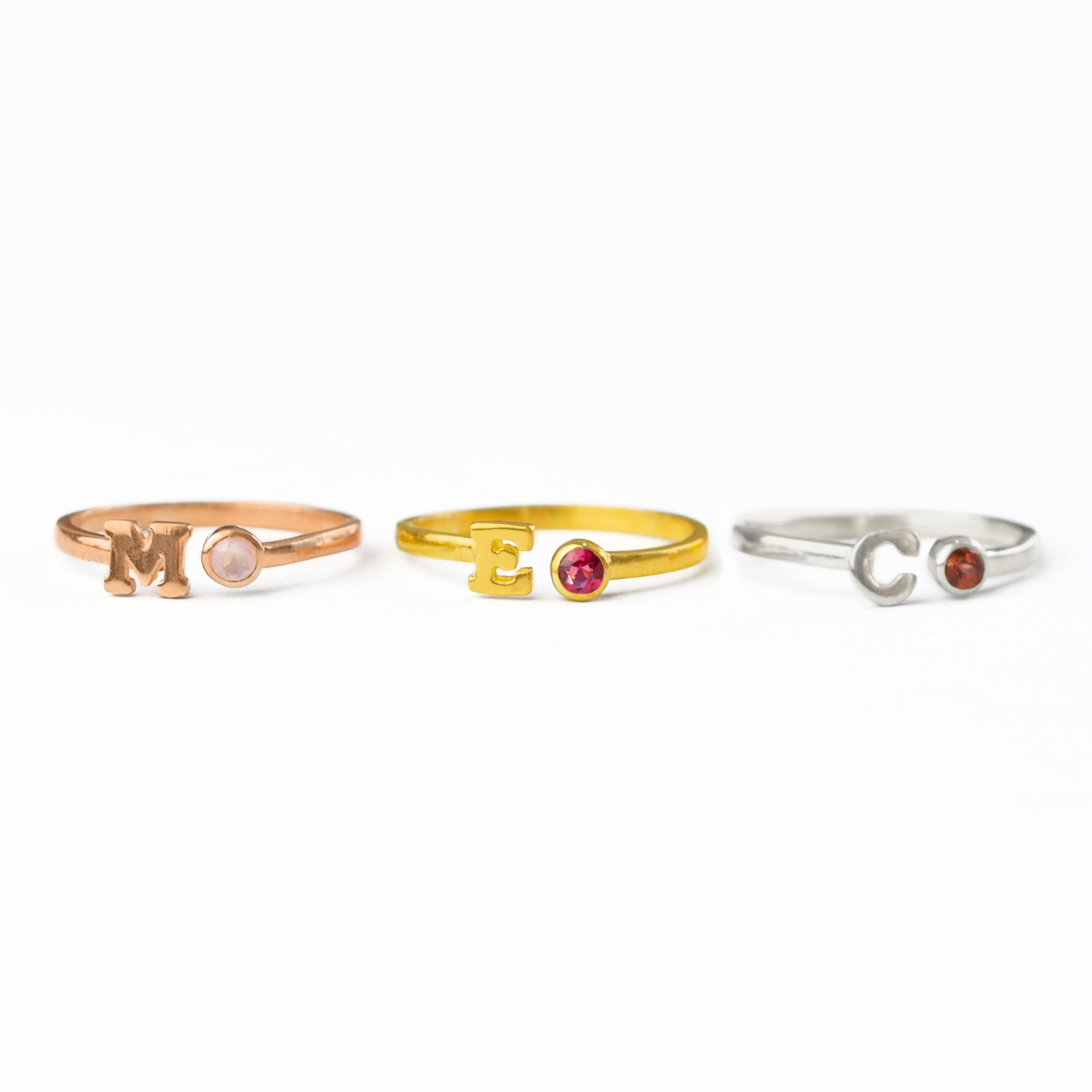 Adjustable Initial & Birthstone Ring