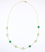 Long Green Onyx, Green Chalcedony, Green Amethyst bezel station necklace