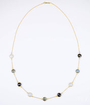 Long Labradorite, Moonstone and Black Onyx bezel station necklace