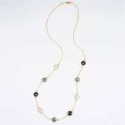 Long Labradorite, Moonstone and Black Onyx bezel station necklace