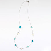 Long Opalite, Aqua Chalcedony, Turquoise bezel station necklace