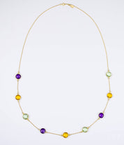 Long Purple Amethyst, Citrine, Green Amethyst bezel station necklace