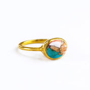 gold plated Oval mohave copper turquoise and rose gold jewelry, december birthstone ring, blue purple gemstone, Bezel set, Sterling silver or gold, faceted ring, december gift