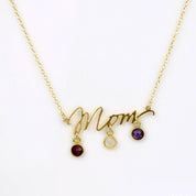 Mom Word Necklace with Tiny Kid's Birthstone Pendants