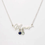 Mom Word Necklace with Tiny Kid's Birthstone Pendants