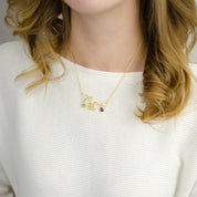 Mom Word Necklace with Tiny Kid's Birthstone Pendants