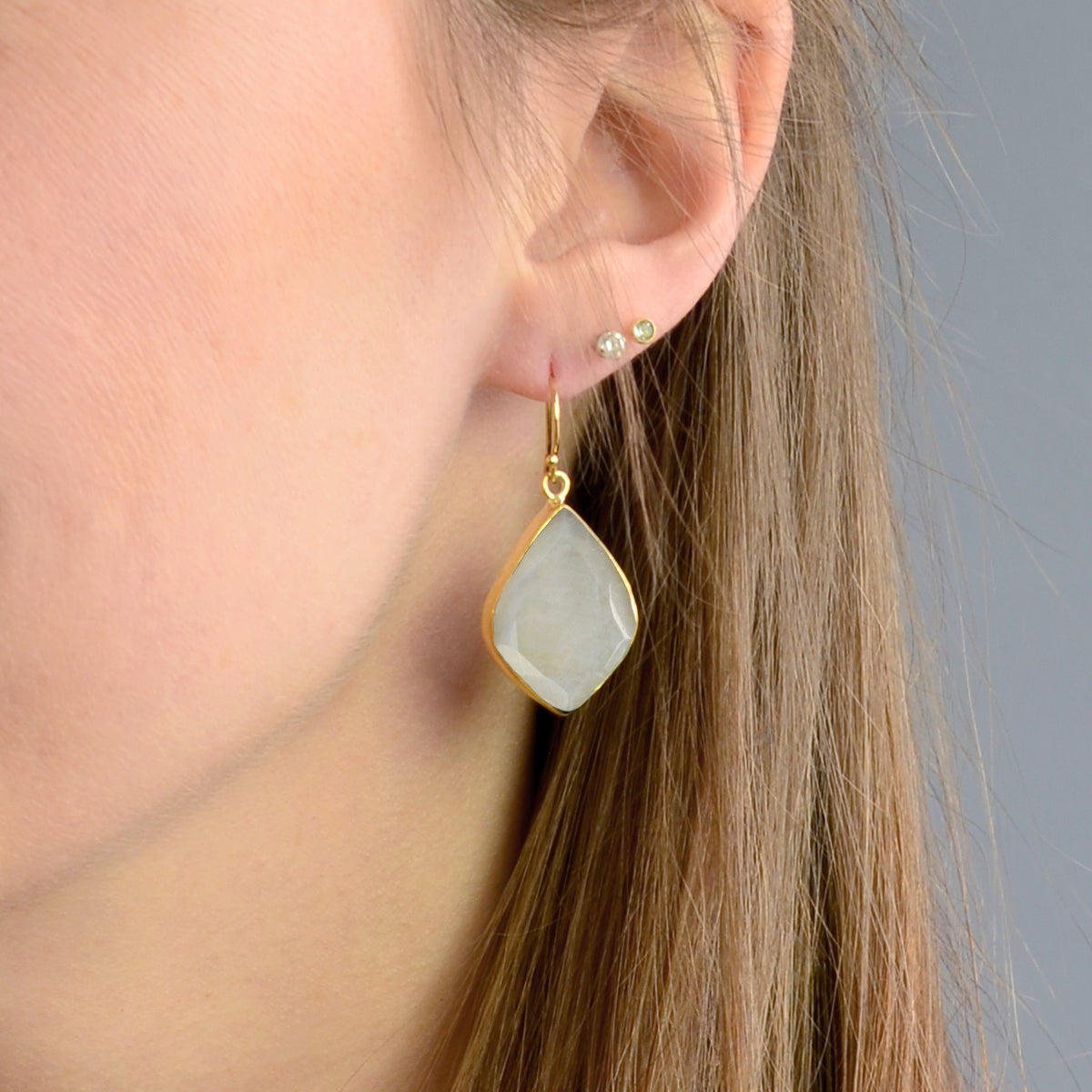 Natural Grey Moonstone Statement Earrings