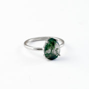 Moss Agate Teardrop Prong Set Ring • Virgo Birthstone