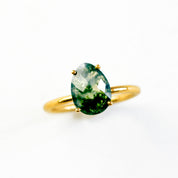 Moss Agate Teardrop Prong Set Ring • Virgo Birthstone