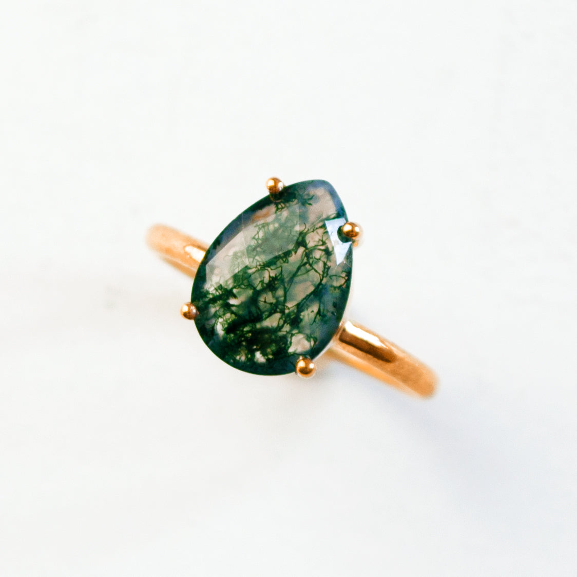 Moss Agate Teardrop Prong Set Ring • Virgo Birthstone