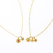 Bloom Birthstone Charm Necklace for Mom, Flower Pendants