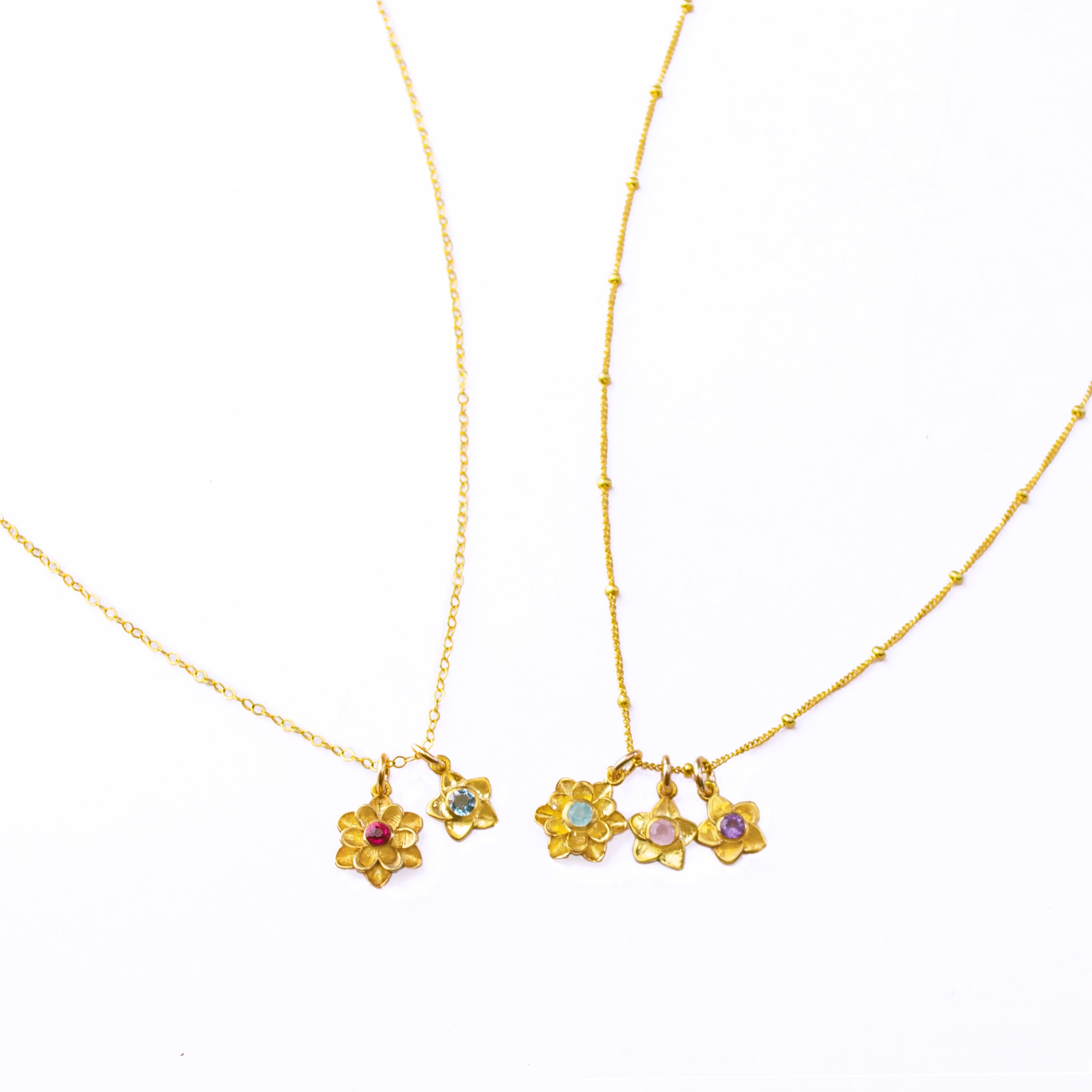 Bloom Birthstone Charm Necklace for Mom, Flower Pendants