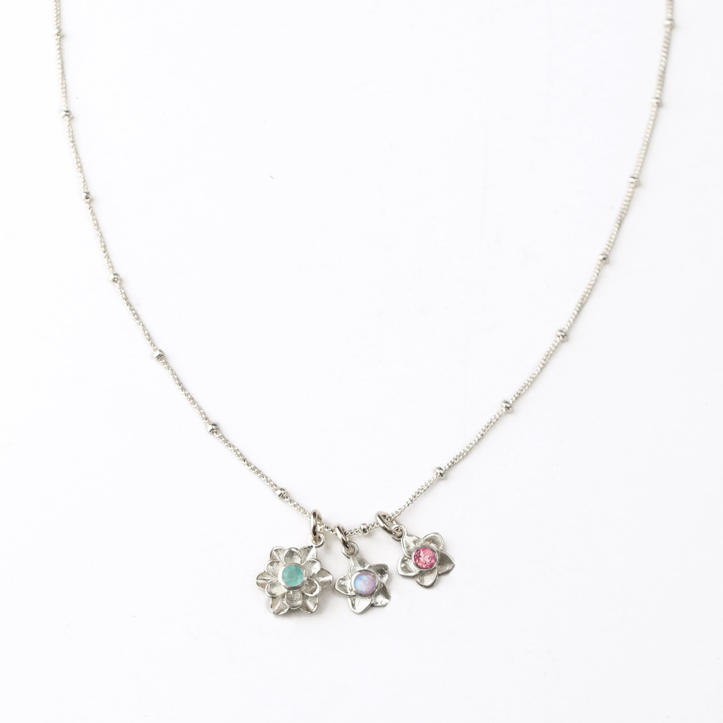 Bloom Birthstone Charm Necklace for Mom, Flower Pendants