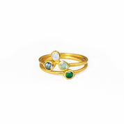 tiny stacking birthstone ring set combo, triple cluster bezel, single stone ring