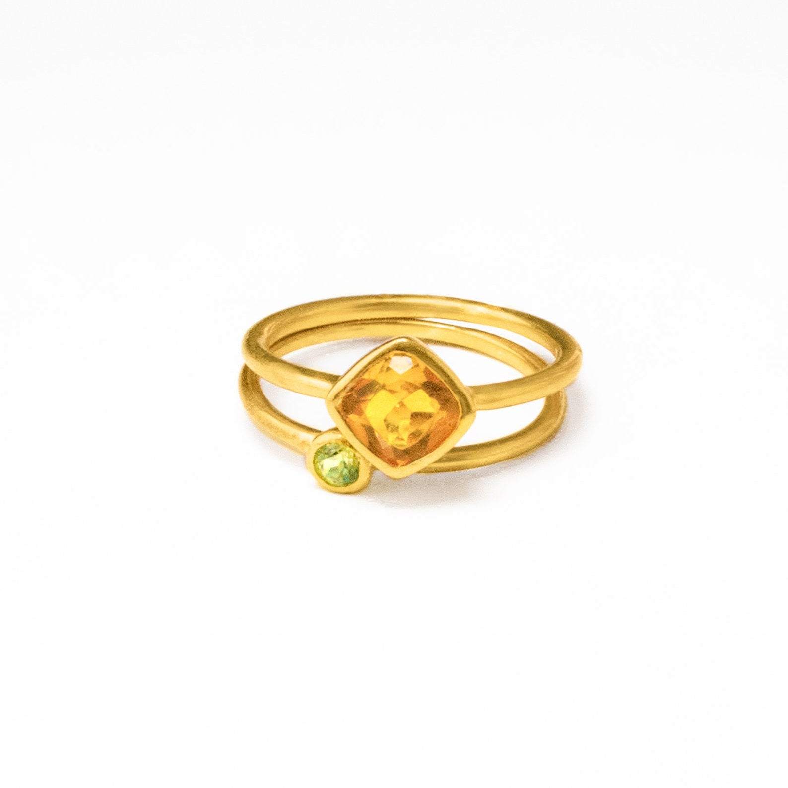 Mixed Shapes Diamond & Tiny Round Stacking Ring Set, Sterling Silver, 18k Vermeil Gold, Birthstone Rings for Mom, Mother's Stackable Rings for Women