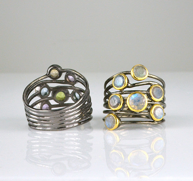 Labradorite multi stone ring - mixed metal