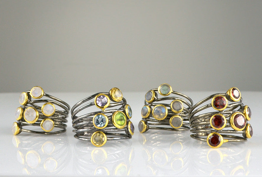 Labradorite multi stone ring - mixed metal