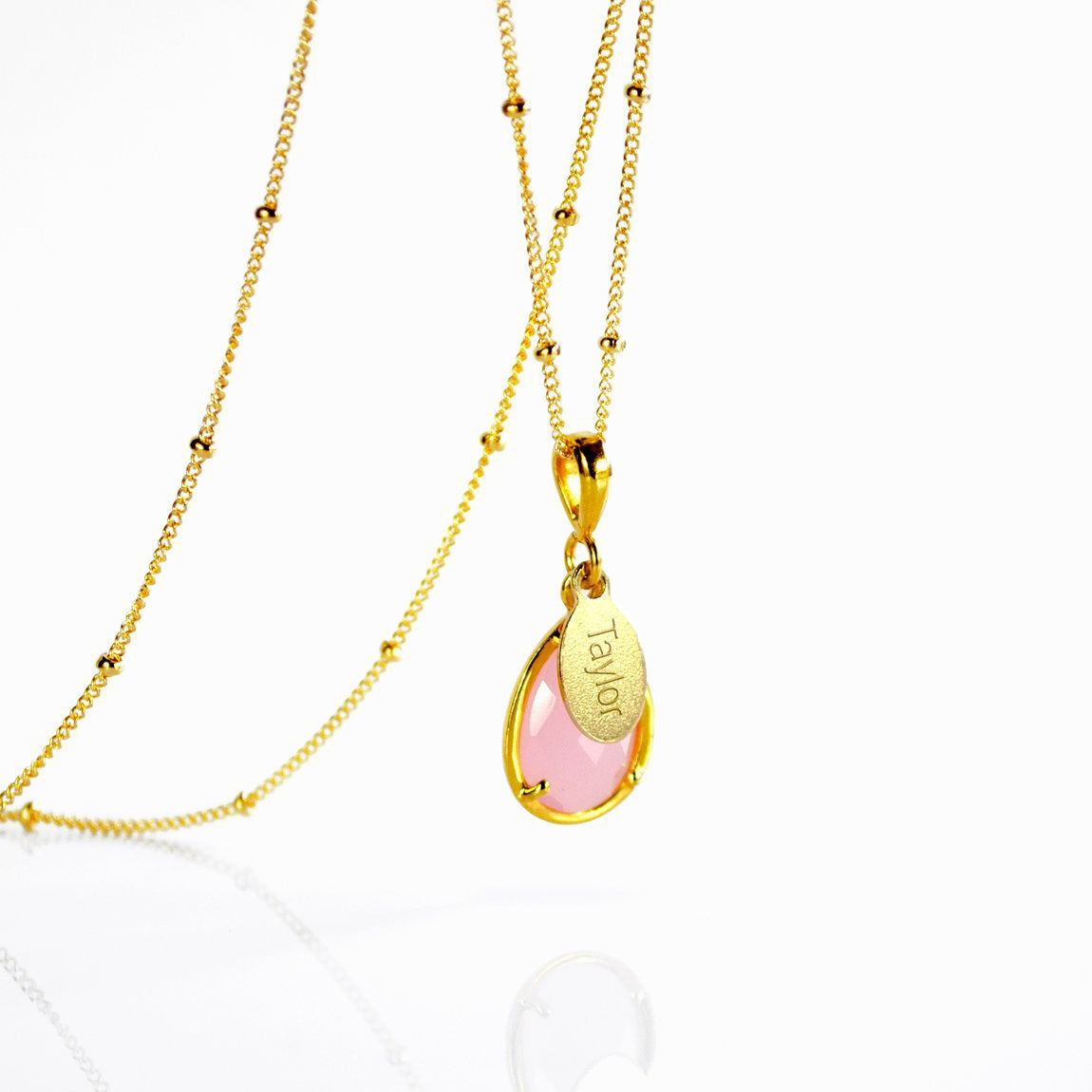 October Birthstone & Name Necklace: Pink Chalcedony