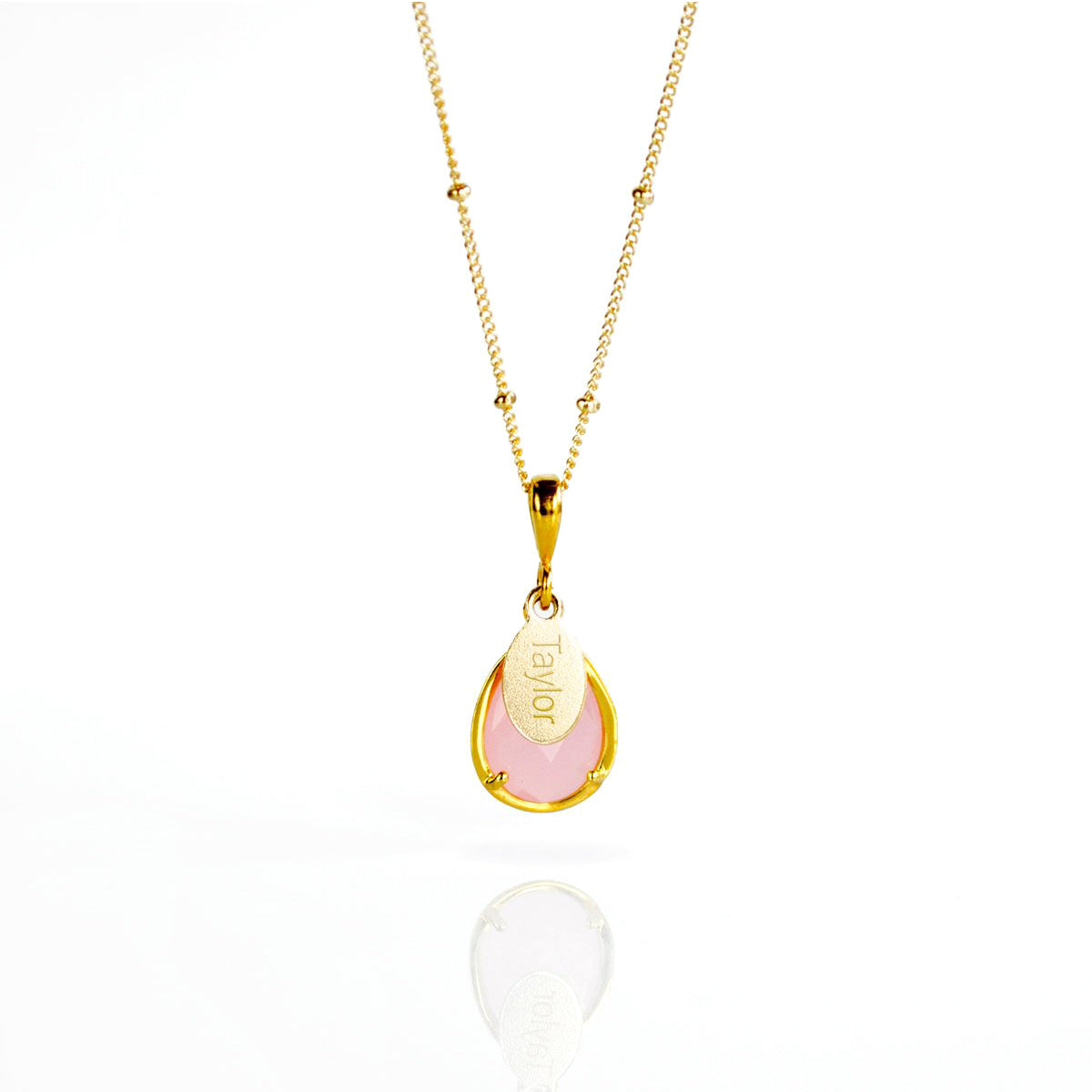 October Birthstone & Name Necklace: Pink Chalcedony