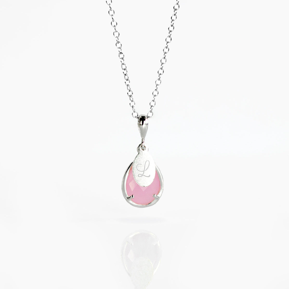 October Birthstone & Name Necklace: Pink Chalcedony