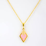 Diamond Shaped Birthstone and Name Necklace : October Pink Chalcedony
